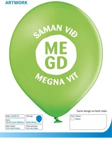 Limegrøn ballon med hvidt tryk som logoballon