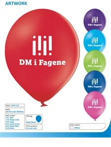 12" reklameballon med samme farve tryk på alle 6 balloner
