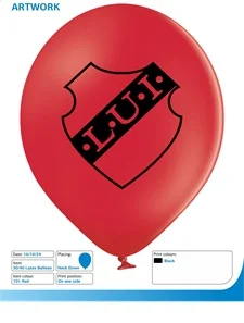 Rød ballon med sort logo