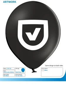 Sort ø30cm reklameballon med hvidt tryk